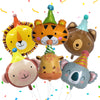 Paltianty 6Pcs Jungle Animal Foil Balloon Set, Lion Tiger Giraffe Monkey Koala Bear Balloons with Straw and Ribbon for Safari Birthday Party Decor