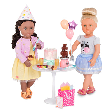 Our Generation - Sweet Celebration Birthday Set - 18-Inch Doll Party Accessories - Birthday Cake & Balloons - Pretend Food & Supplies - Imaginative
