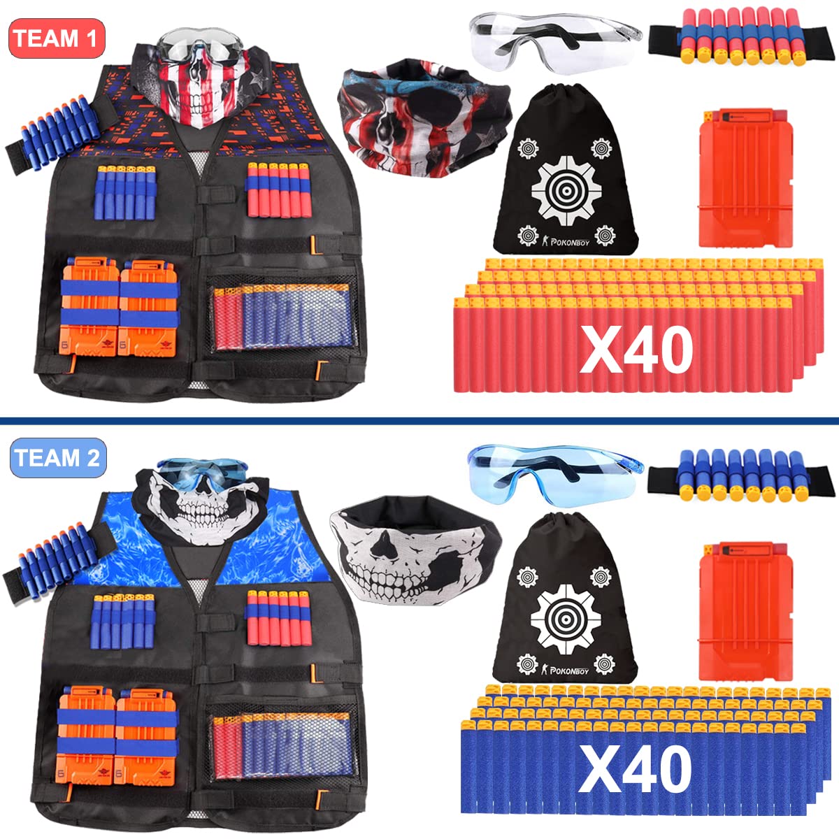 POKONBOY 2 Sets Tactical Vest Kits Compatible with Nerf Guns N-Strike Elite Series