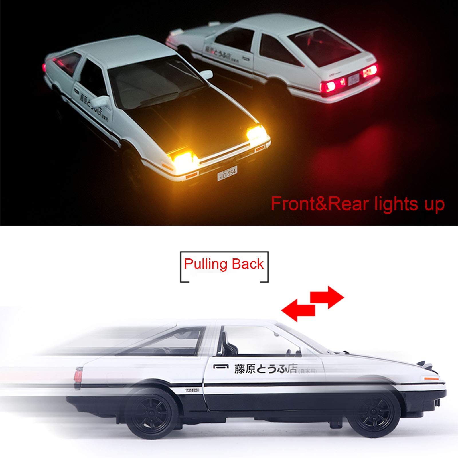 Mzexoma Initial D Trueno AE86 Alloy Diecast Car Model, Sports Car Toys for Kids and Adults,Pull Back Vehicles Toy Cars (Black-Type A)