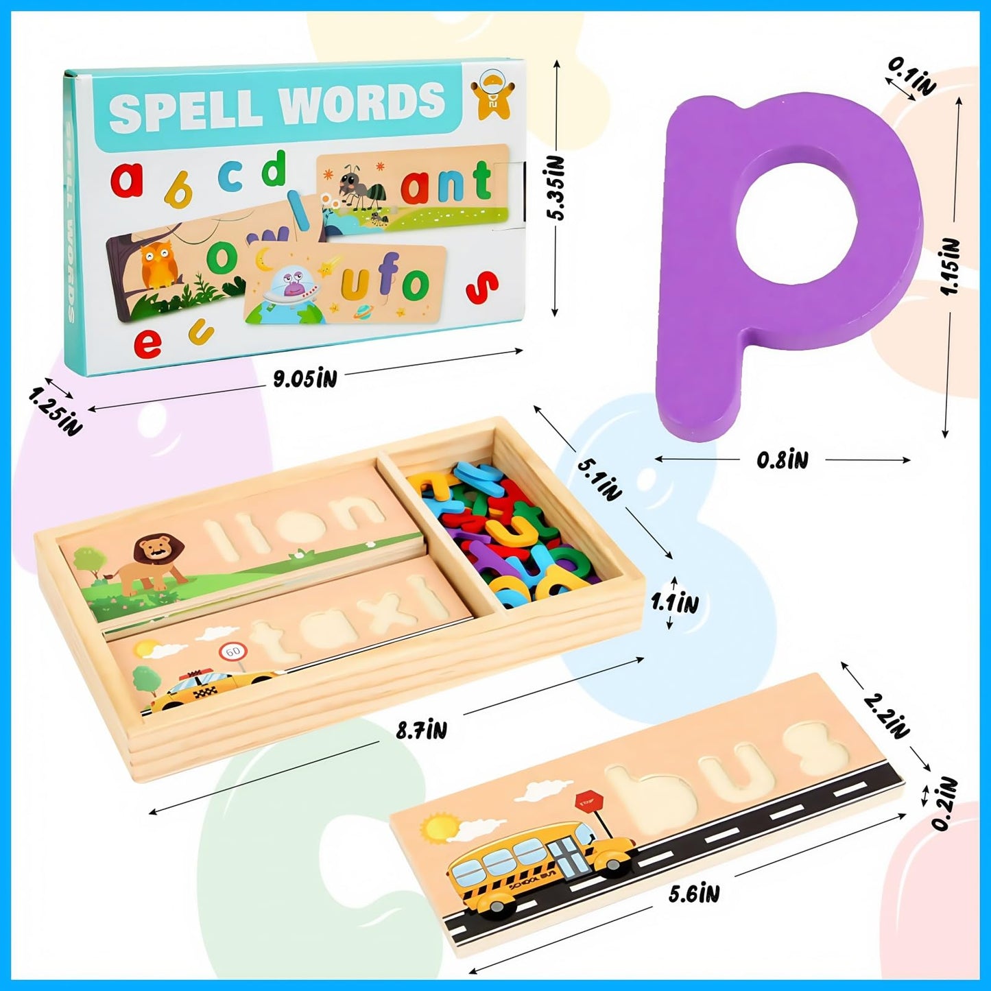 Wooden See and Spell Word Game Learning Toys for Kids 3-6 Puzzle Board