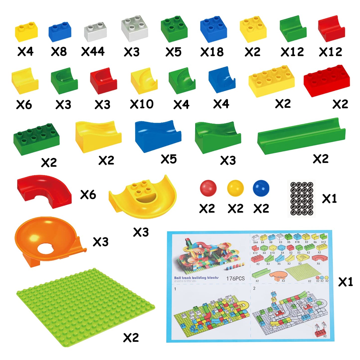 STEM Learning Toys, 176 Pcs Marble Runs for Kids 4-8, Marble Run Building Blocks Classic Marble Track for Boys Girls Toddler Age 3 4 5 6 7 8+