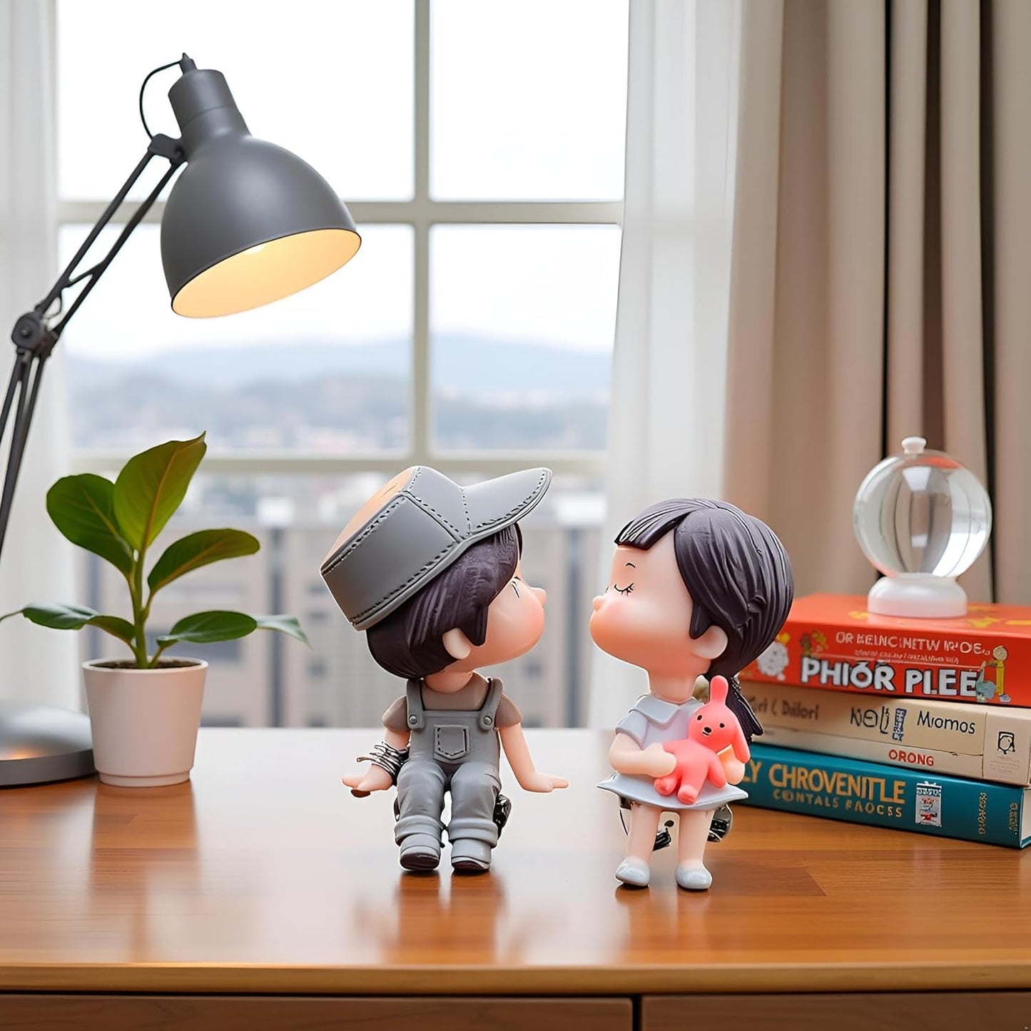 Grey Resin Cartoon Couple Car Decoration Dashboard Car Interior Ornament,Interior Figure Cute Mini Figure Statue Kiss Couple Doll Ornaments Car Home