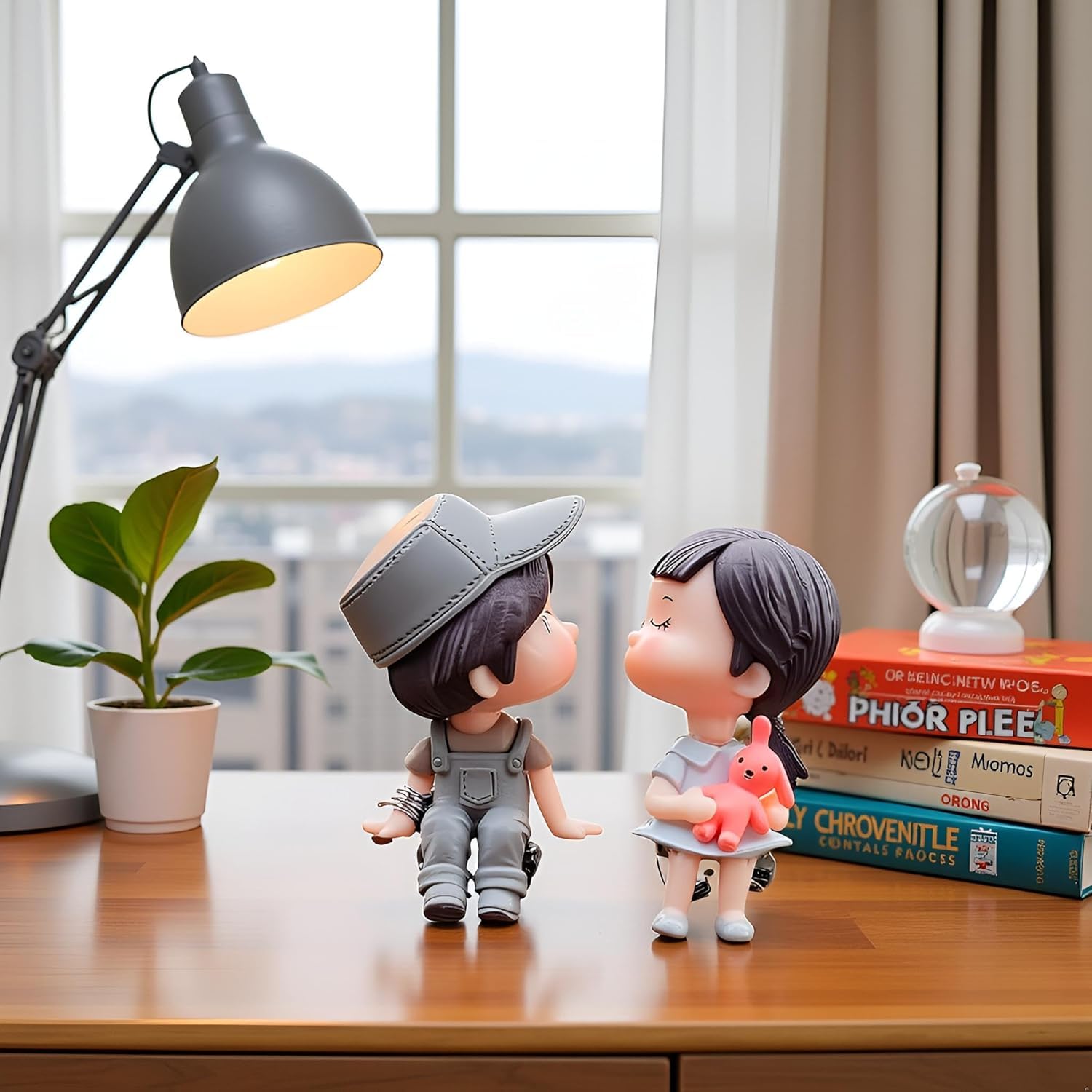 Grey Resin Cartoon Couple Car Decoration Dashboard Car Interior Ornament,Interior Figure Cute Mini Figure Statue Kiss Couple Doll Ornaments Car Home
