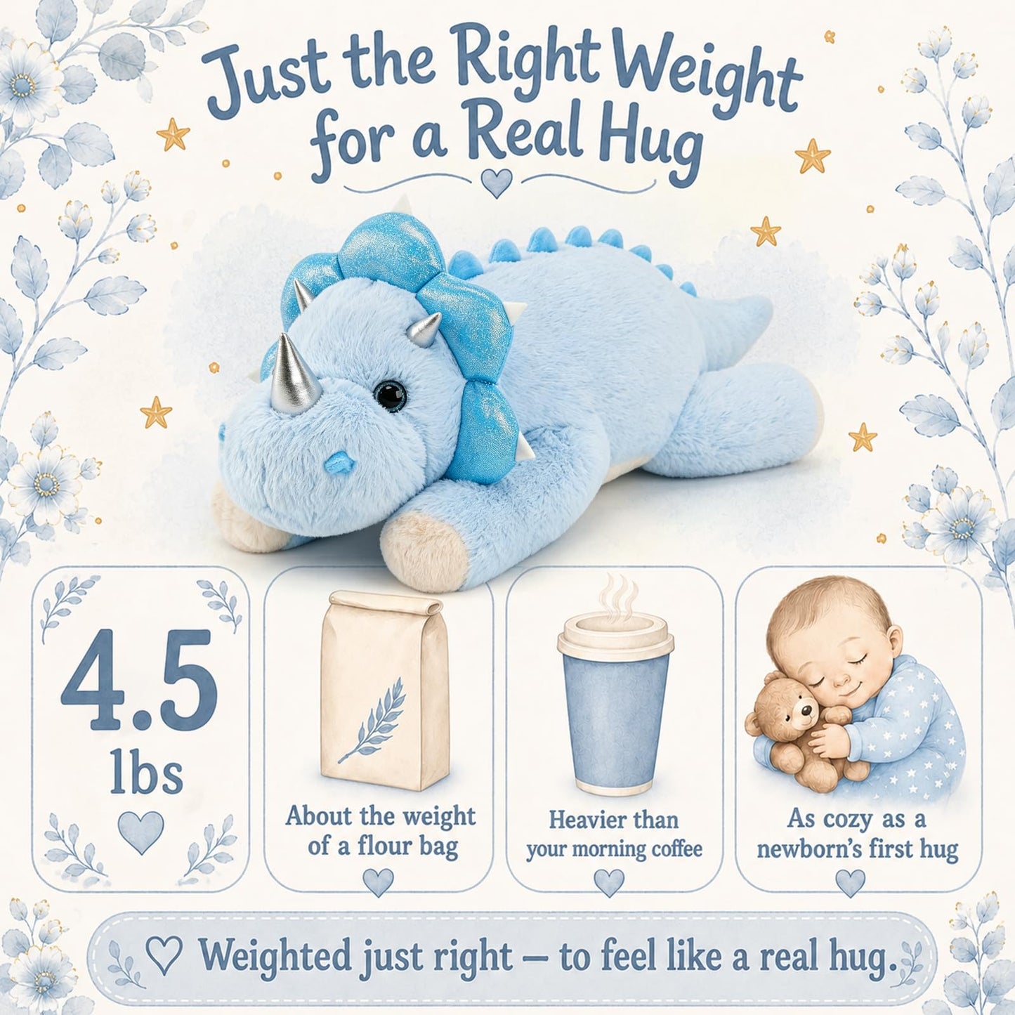 gnomantic Dinosaur Weighted Stuffed Animals, Plush Pillow for Kids