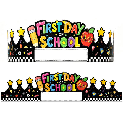 LIJUGITF 24pcs First Day of School Paper Crowns Adjustable Name Writing Hat