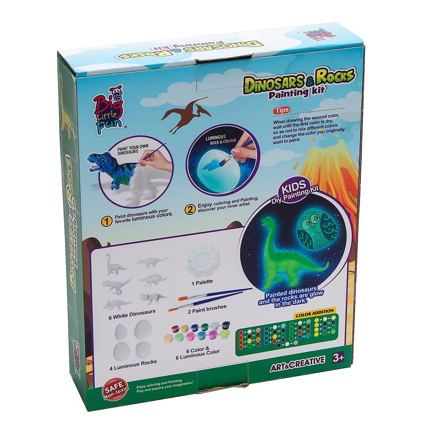 Fun Express DIY Glow in The Dark Dinosaur Sculpture and Rock Painting Kit for Kids, All in One Kids Craft Kit, Birthday and Everday Gifts, Great