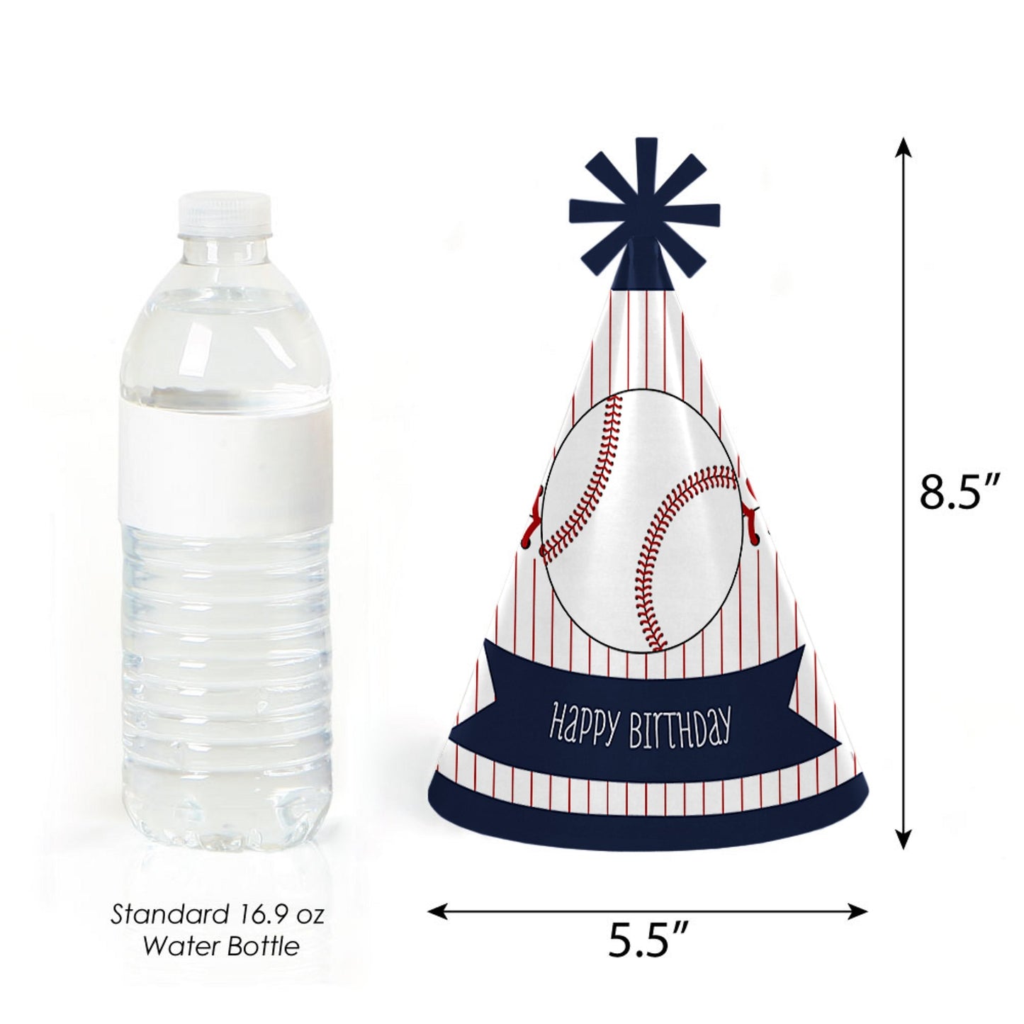 Big Dot of Happiness Batter Up - Baseball Cone Happy Birthday Party Hats for Kids and Adults Set 8 (Standard Size)