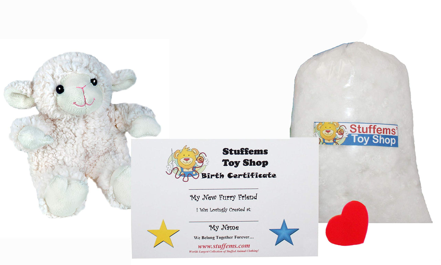 Stuffems Toy Shop Make Your Own Stuffed Animal Mini 8 Inch Puffy Lamb Kit - No Sewing Required!