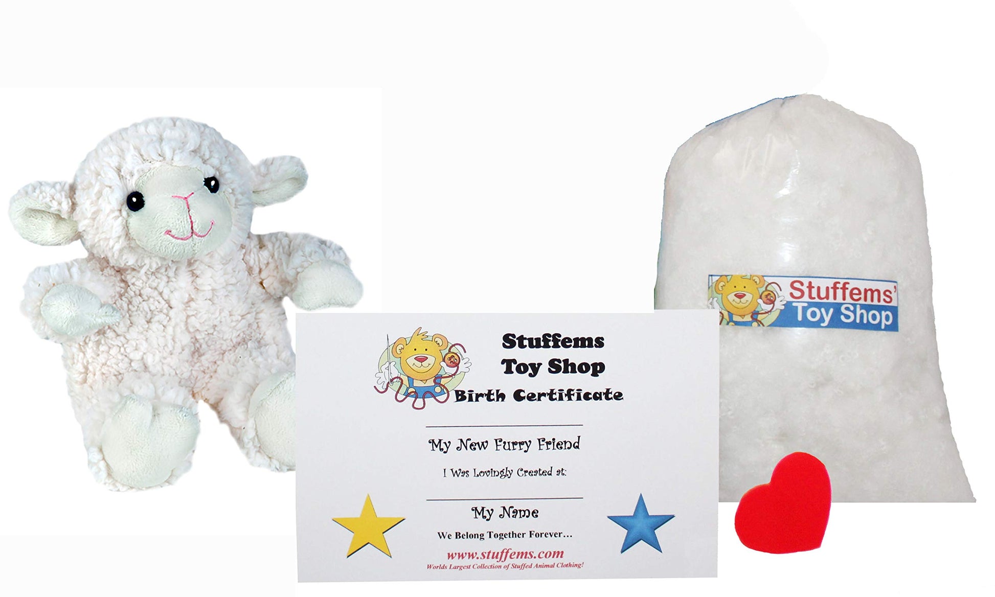 Stuffems Toy Shop Make Your Own Stuffed Animal Mini 8 Inch Puffy Lamb Kit - No Sewing Required!