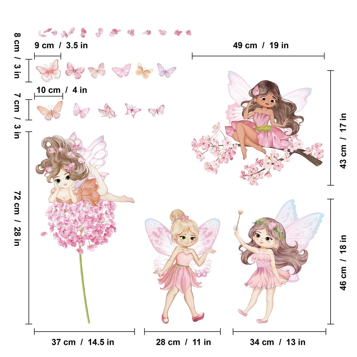 Fairy Wall Decals Pink Butterfly and Flower Wall Sticker for Girls Bedroom Baby Kids Room Perfect for Childrens Day Birthday Party Favors Wall Decor