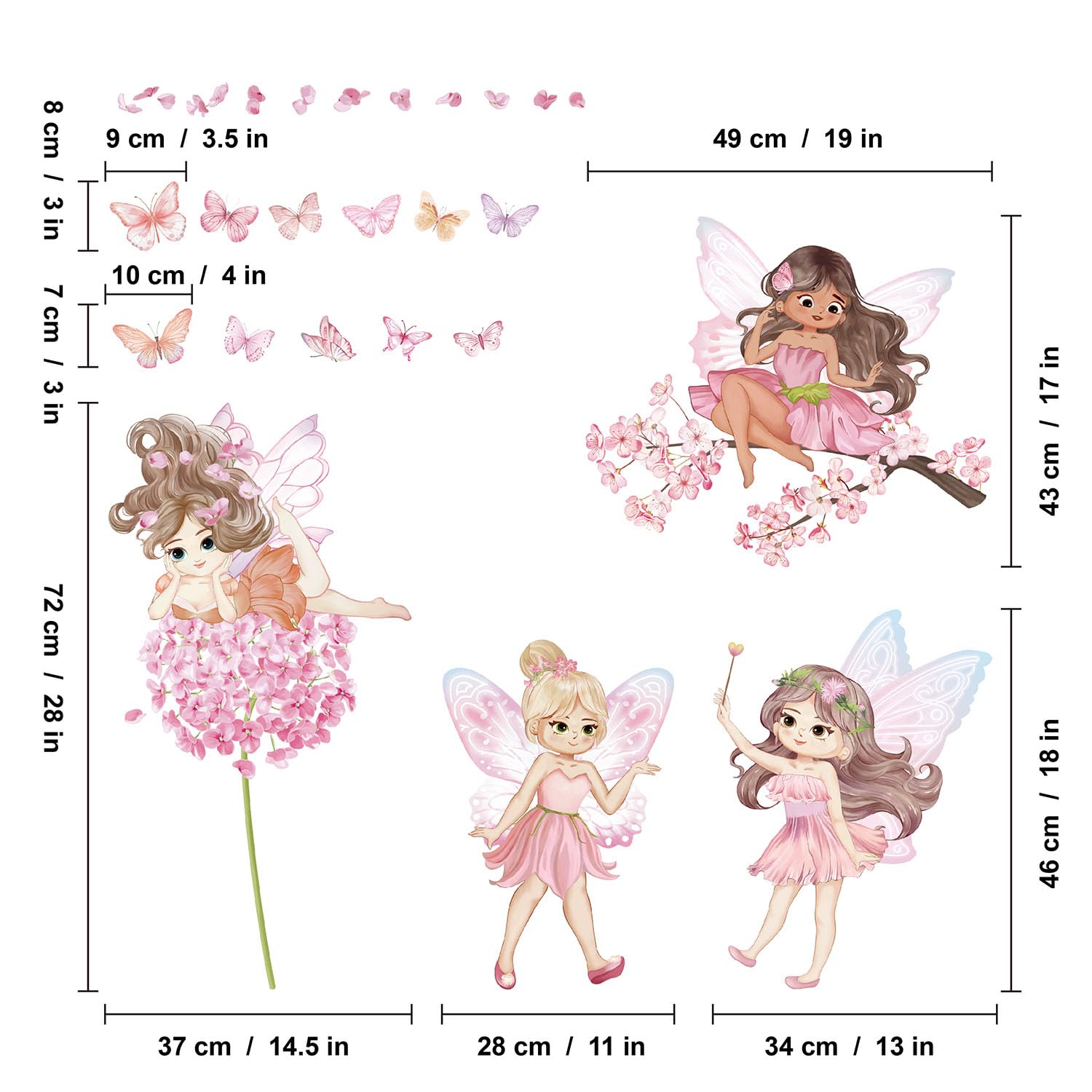 Fairy Wall Decals Pink Butterfly and Flower Wall Sticker for Girls Bedroom Baby Kids Room Perfect for Childrens Day Birthday Party Favors Wall Decor