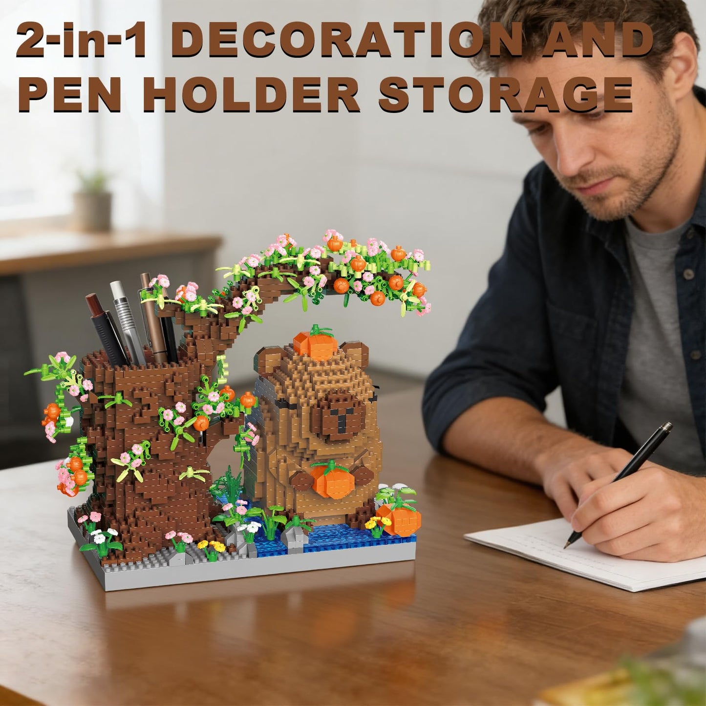 JYLWSMHU Capybara Building Block Set 1880 Pcs Animal Desk Pen Holder Model Kit for Adults & Teens Cute Stationary Organizer Home Office Decor Display