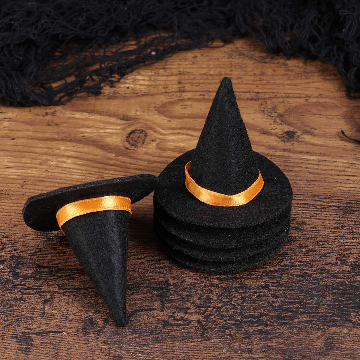 6pcs Mini Felt Witch Hats Handmade Wine Bottle Decor for Halloween Party Favors DIY Hair Accessories Crafts