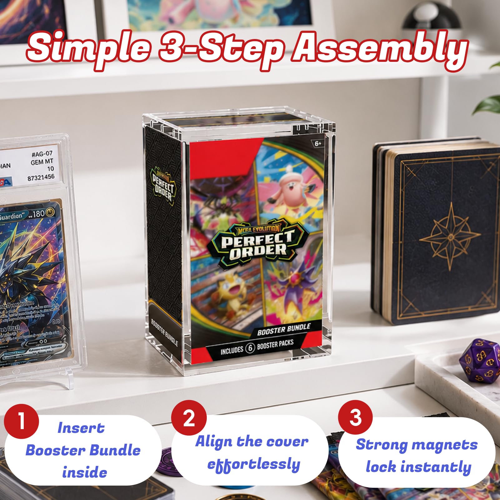 Booster Bundle Acrylic Case - Upgraded Taller Version for Perfect Order & Ascended Heroes, Magnetic Display Case, 5mm Thick Clear Acrylic Storage Box