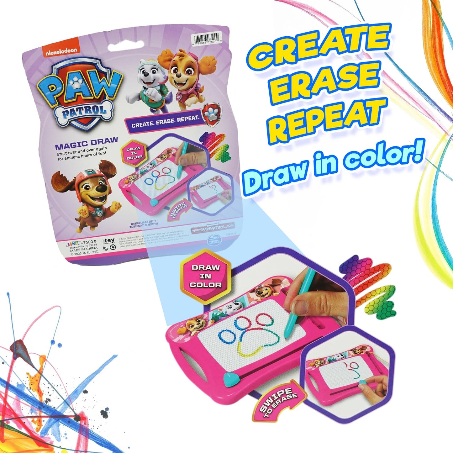 JA-RU PAW Patrol Magic Draw Magnetic Drawing Pad. (1 Unit for Boys) Kids Board Car Trip Toys. Mess-Free Small Write Board Chase, Marshall, Rubble