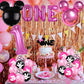 185 Pcs Pink 1st Birthday Party Decorations, Girls Onederful Balloons Arch Garland Kit, Pink Cartoon Onederful Backdrop, TableCloth, Tableware