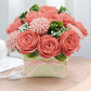 BAZIMA DIY Felt Flower Art Craft Kit, Pink Rose and Carnation Pot Bonsai Kit, Floral Gifts, Beginner Craft Kit, Arrange Pre-Cut Flowers and Foliage