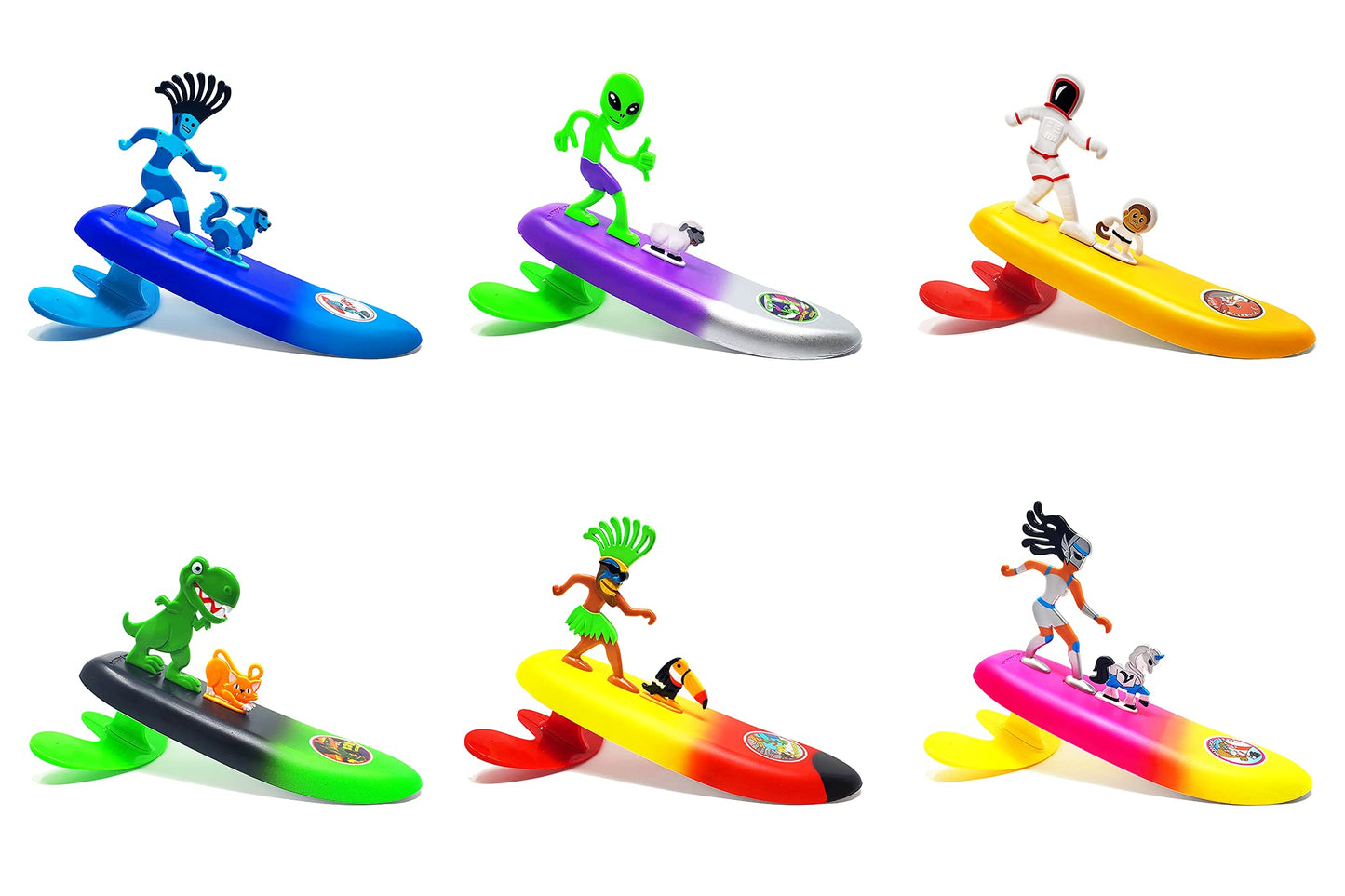 Surfer Dudes Legends & Surfer Pets Wave Powered Mini-Surfer, Pet and Surfboard Beach Toy - Maui Martian and Bahthoven