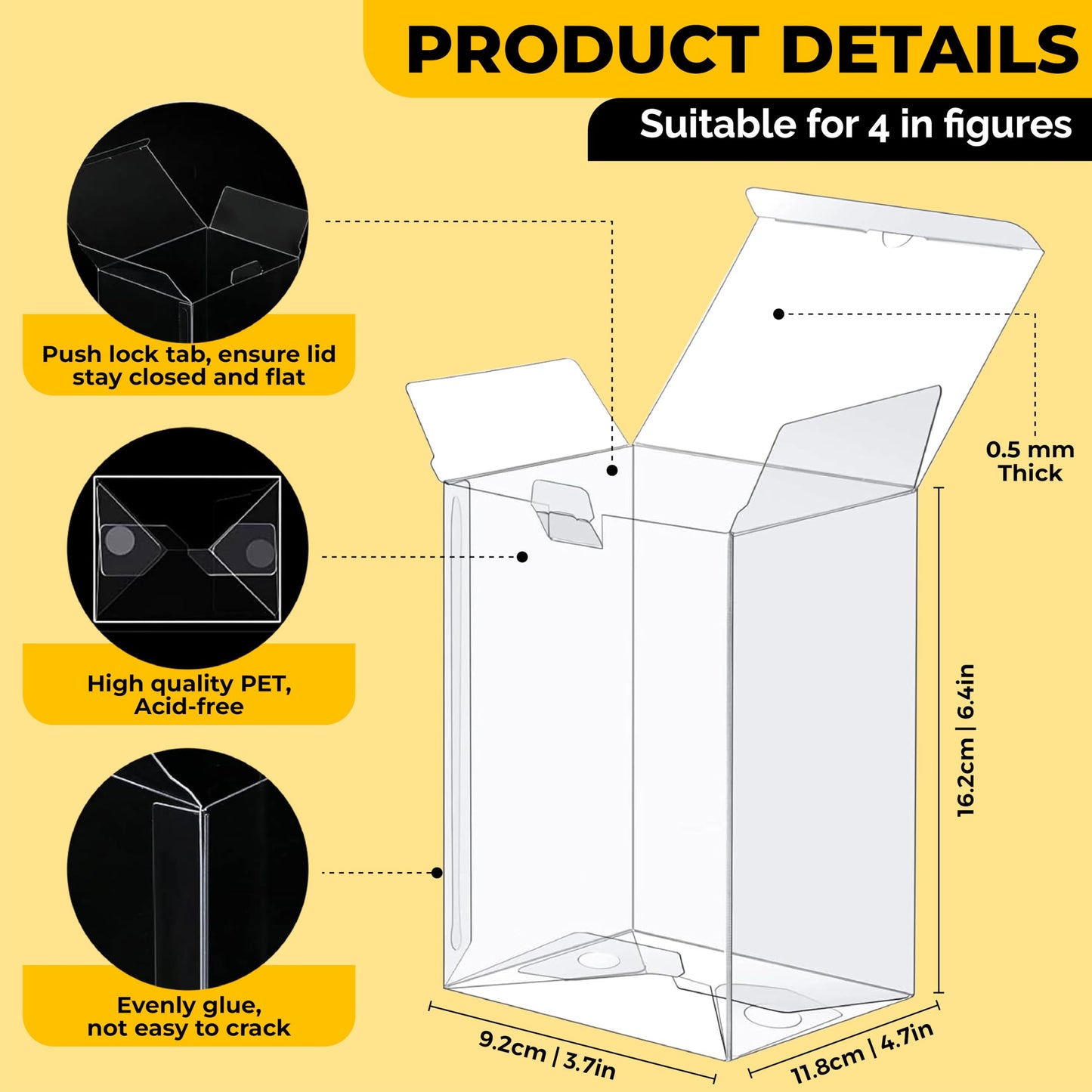 Ellie Dang Designs Premium Protector Case Compatible with Funko 4" Inch Pop Vinyl Figures - Ultra Clear, Heavy Duty 0.5mm Thick, Protective Film