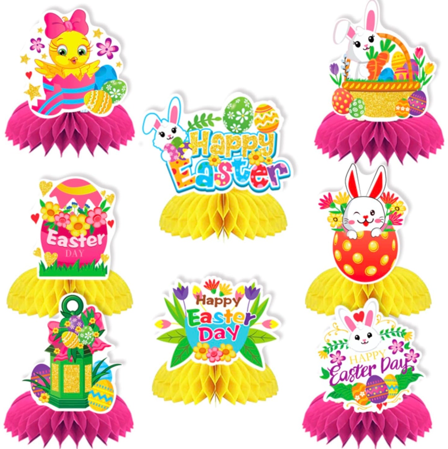 Easter Party Decorations, 8 Pcs Easter Honeycomb Centerpieces, Easter Bunny Egg Honeycomb Centerpiece, Easter Decoration, Happy Easter Honeycomb