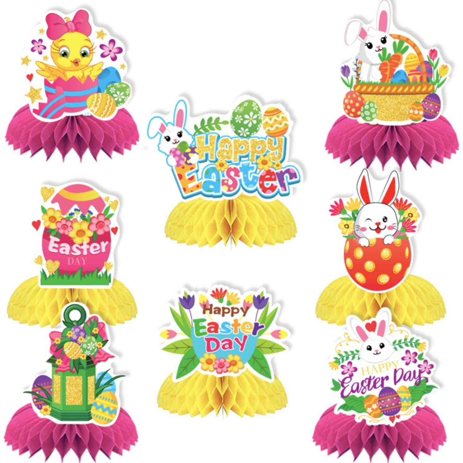 Easter Party Decorations, 8 Pcs Easter Honeycomb Centerpieces, Easter Bunny Egg Honeycomb Centerpiece, Easter Decoration, Happy Easter Honeycomb