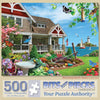 Bits and Pieces - Blooming Beach House Coastal Jigsaw Puzzle by Artist Alan Giana - Floral Beach Cottage & Seaside Landscape Puzzle for Adults (500