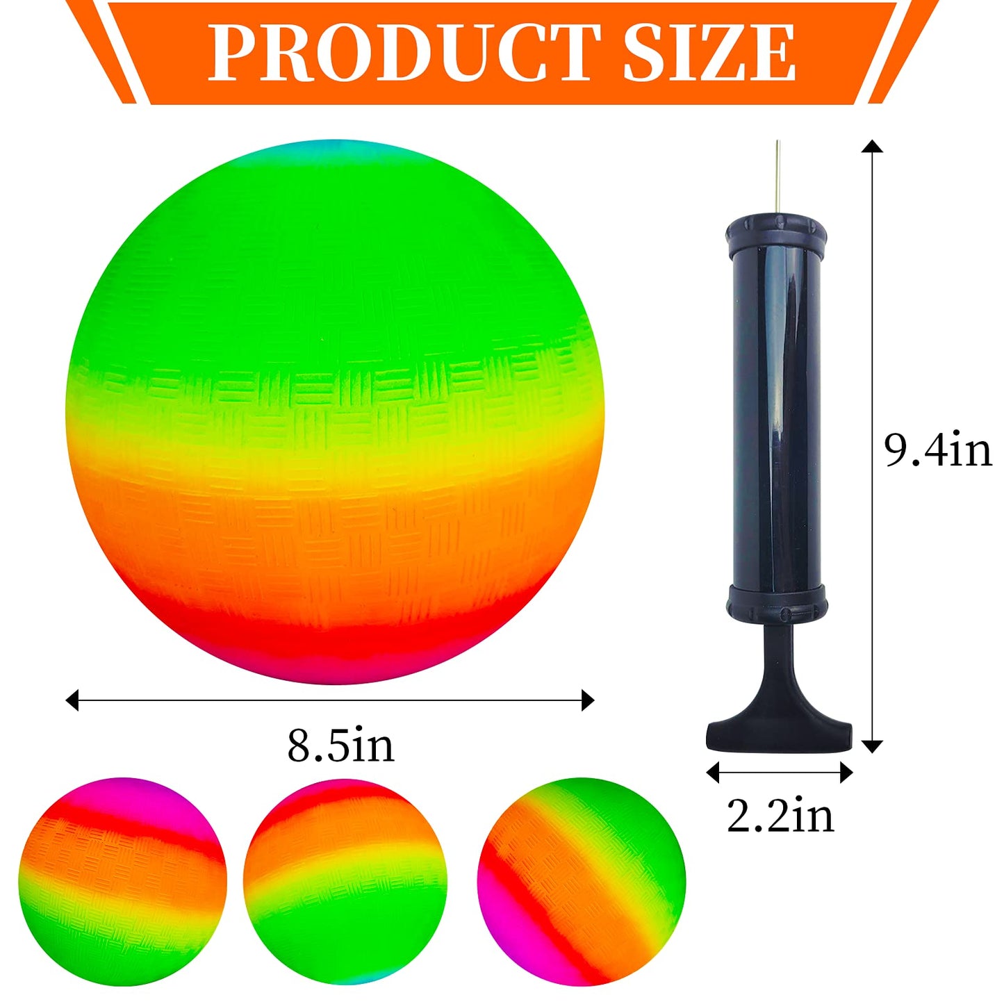 Visen 4Pcs Rainbow Playground Balls, Rubber Bouncy Balls, 8.5 Inch, Orange