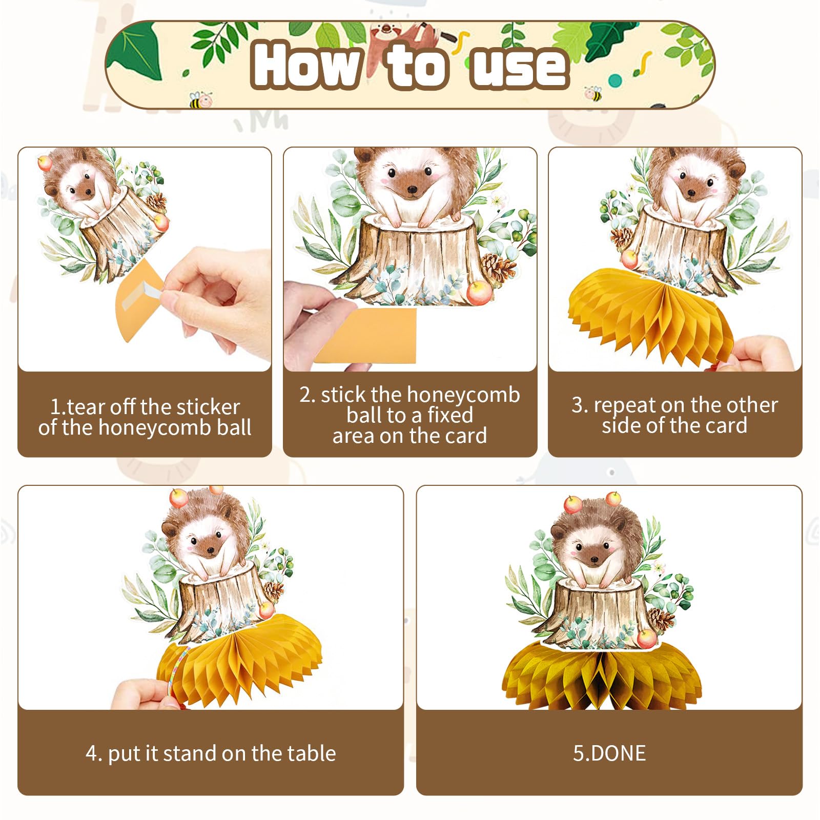 10-Piece Woodland Baby Shower Honeycomb Centerpieces with Welcome Baby Banner - Forest Animals Table Decorations for Baby Shower, Gender Reveal
