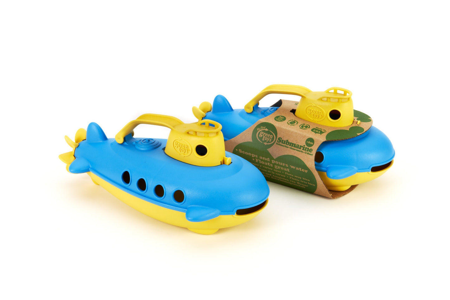 Green Toys Submarine in Yellow & blue - BPA Free, Phthalate Free, Bath Toy with Spinning Rear Propeller. Safe Toys for Toddlers, Babies