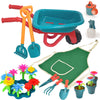unanscre Gardening Tool Set for Kids, with Toddler Wheelbarrow, Watering Can, Spray Bottle, Double Rake, Shovel, Trowel, Pruner, Flowers Kit, Apron
