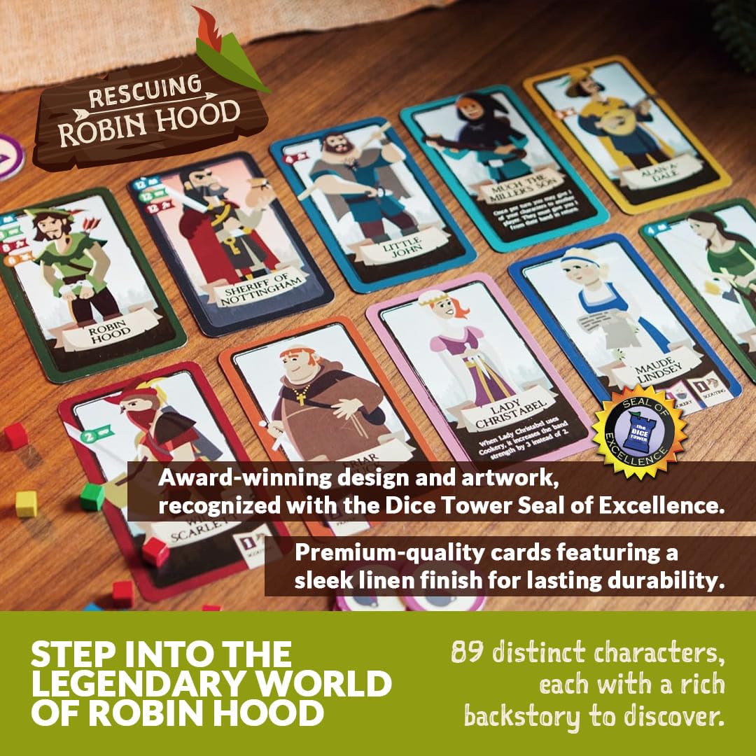 Rescuing Robin Hood - Cooperative Deck-Building Card & Strategy Tabletop Board Game | 1-5 Players | Ages 10+ | Medieval Fantasy Adventure | Kids