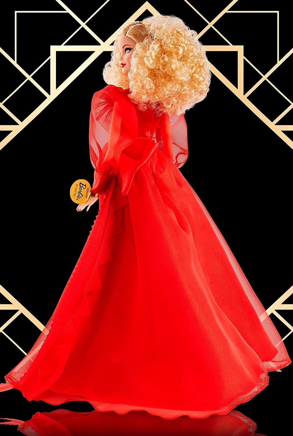 Barbie Collector Mattel 75th Anniversary Doll (12-in Blonde Curly Hair) in Red Chiffon Gown, with Doll Stand and Certificate of Authenticity