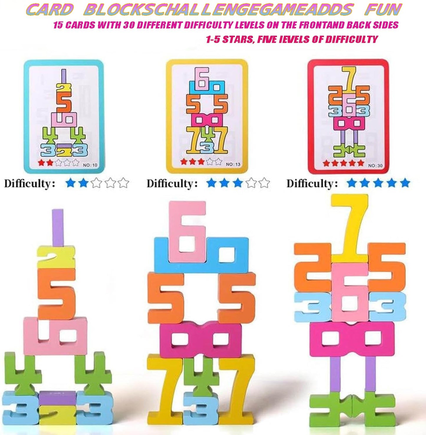 DLAIUSMALL Number Blocks Toys for Kids,Wooden Number Building Blocks, Digital Building Blocks,Balance Competition Game,Math Learning Educational Gift