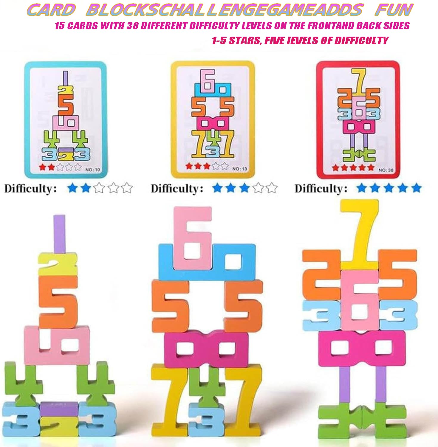DLAIUSMALL Number Blocks Toys for Kids,Wooden Number Building Blocks, Digital Building Blocks,Balance Competition Game,Math Learning Educational Gift