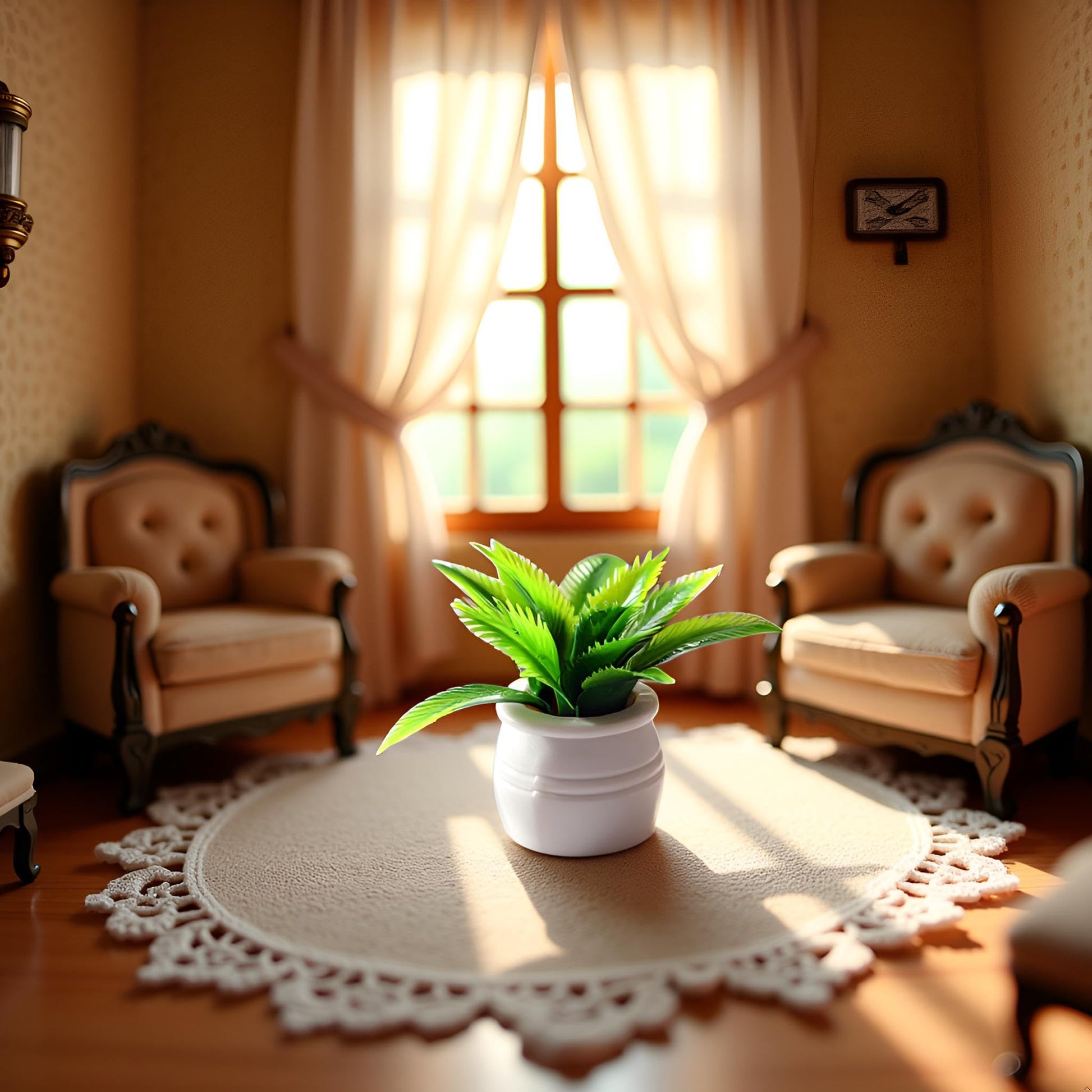 Miniature Plant Accessory, Green Potted Plant, 1:12 Scale, Suitable for Home and car Decoration