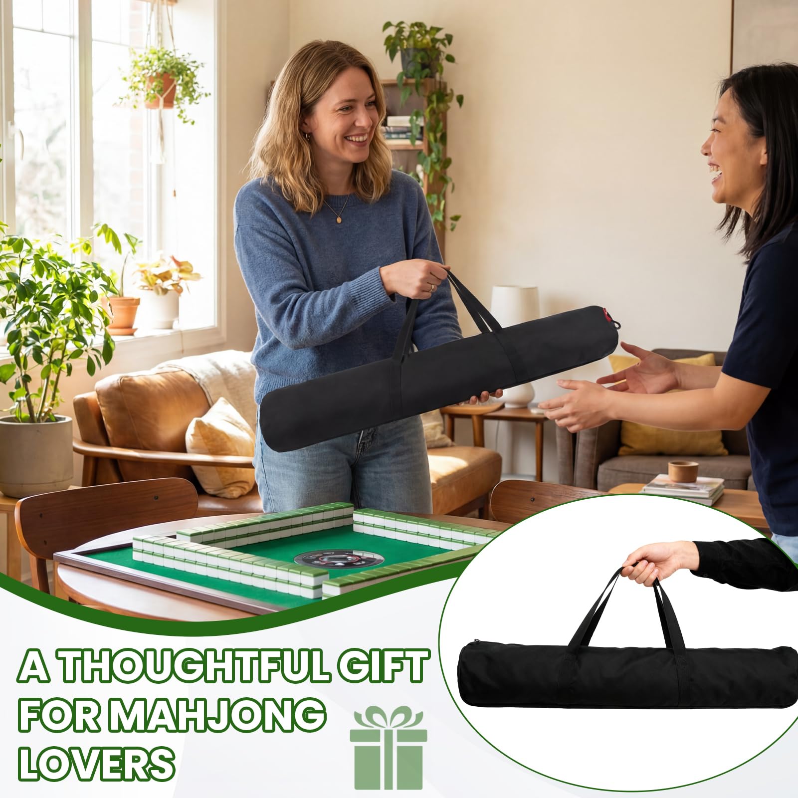 YCQDDA Mahjong Rack Bag, 24 x 5.5 Inch Canvas Carrying Case for Mah Jongg Racks and Pushers, Long Storage Organizer with Handles, Bag Only