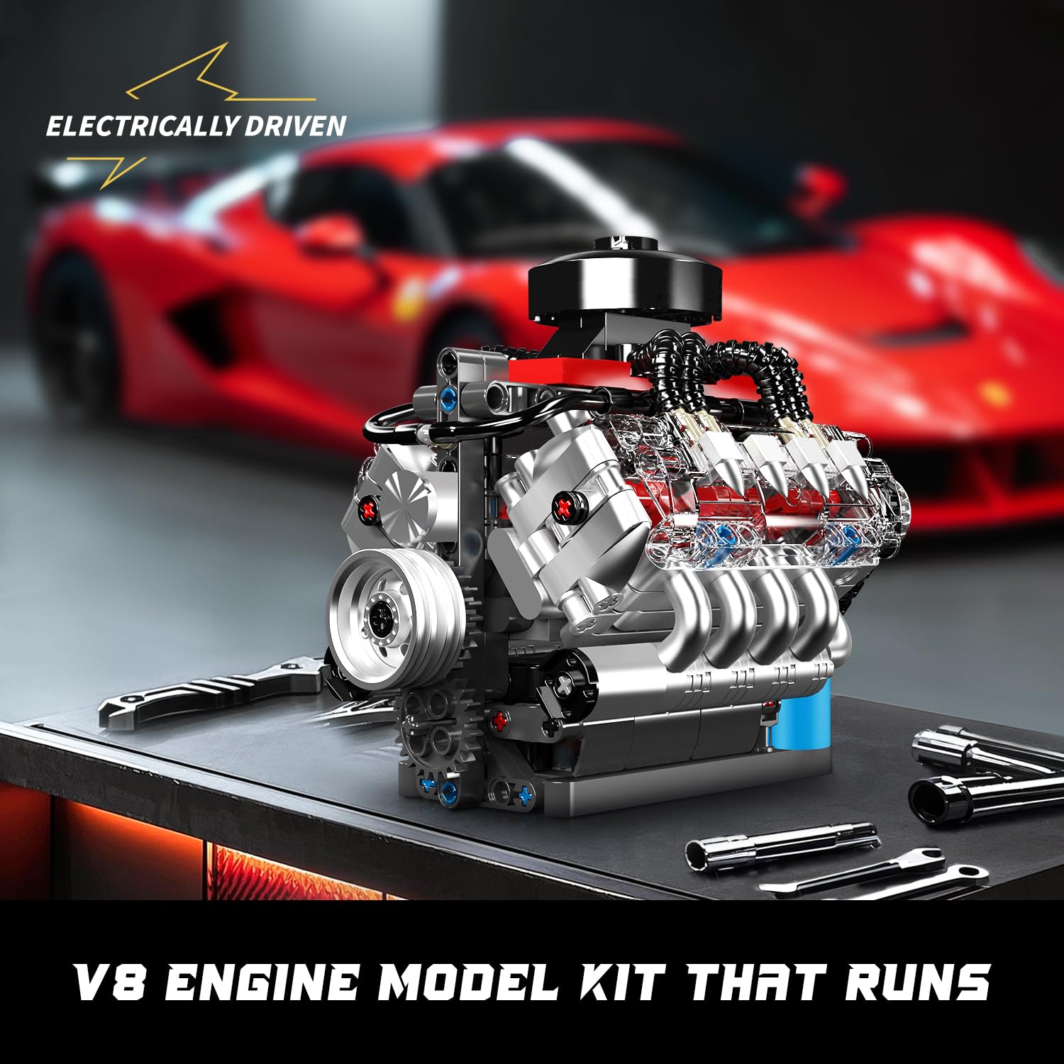 Mould King 10171 V8 Engine Model Kit, Mini V8 Engine Kits that Runs, Build Your Own Car Model Engine with Motor, Collectible Building Blocks