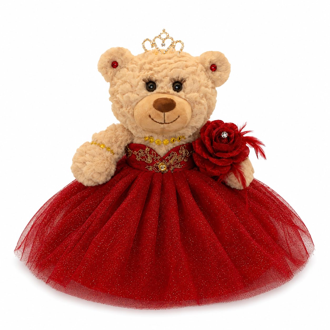 12" Quinceañera Bear Centerpiece Doll w/ Elegant Layered Tulle Dress, Adjustable Stand Included - Quinceanera Decorations Gift, Oso de Peluche para 15