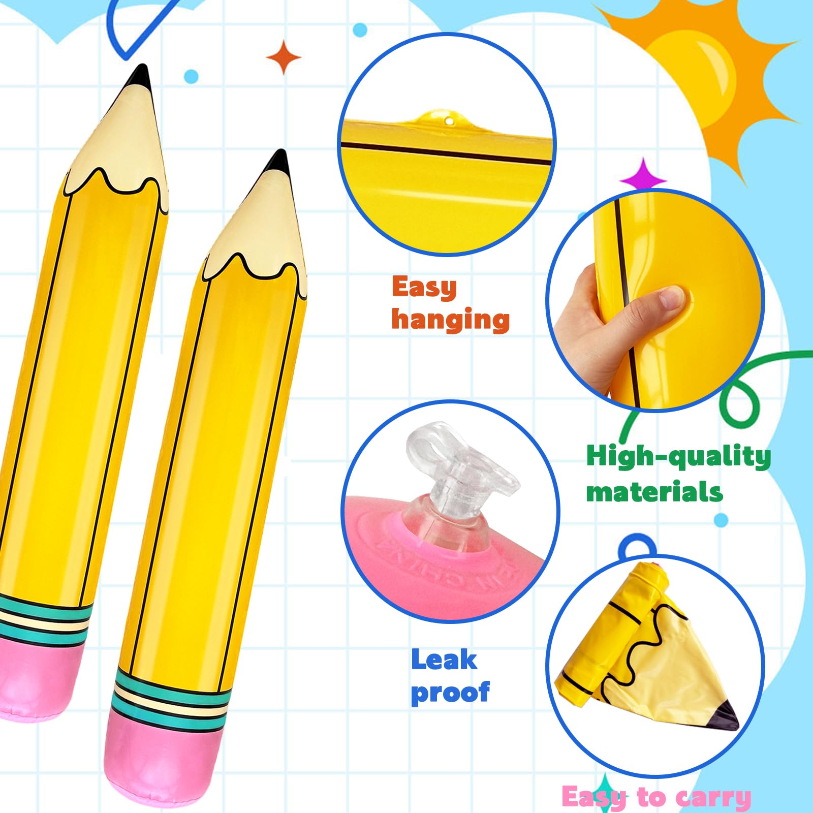 6 PCS 27 Inch Large Inflatable Pencil,Blow up Pencil Balloon,Back to School Graduation Decor for Classroom Birthday Party Supplies