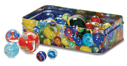 Tobar Marbles - Tin of 60 Mixed Designs Assorted Designs and Colours 15237