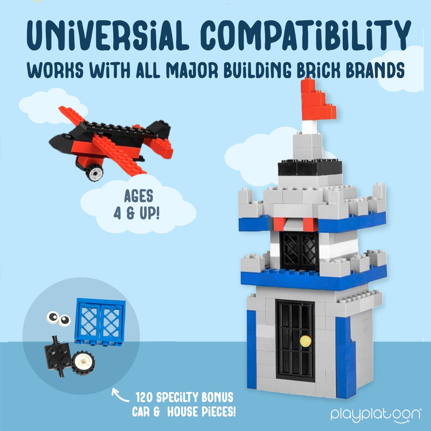 Play Platoon 1100 Pieces Building Bricks Set - 10 Classic Color Blocks - Bulk Building Blocks Compatible with Major Brands - 14 Different Shape Bricks