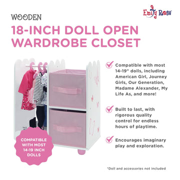 Emily Rose 18" Doll Clothes Open Wardrobe Storage Closet + 5 Hangers