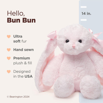 Bearington Light Pink Plush Easter Bunny Stuffed Animal - 14" Soft Cuddly Easter Rabbits with Fluffy Fur and Long Ears - Adorable Stuffed Bunnies Toy