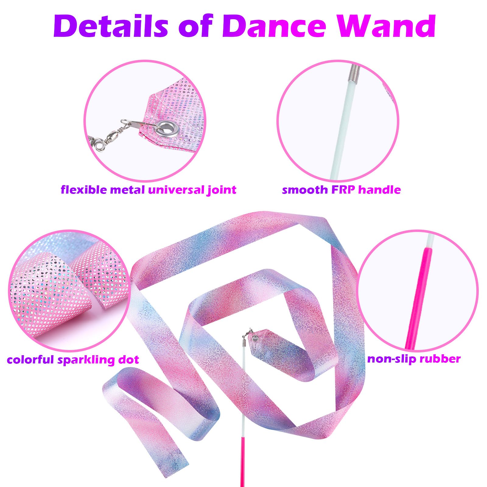 HiUnicorn 14PCS Sparkling Dance Ribbon for Kids Girls Princess Mermaid Ballet Ballerina Gymnastics Birthday Party Favors Decorations, Kids Twirling