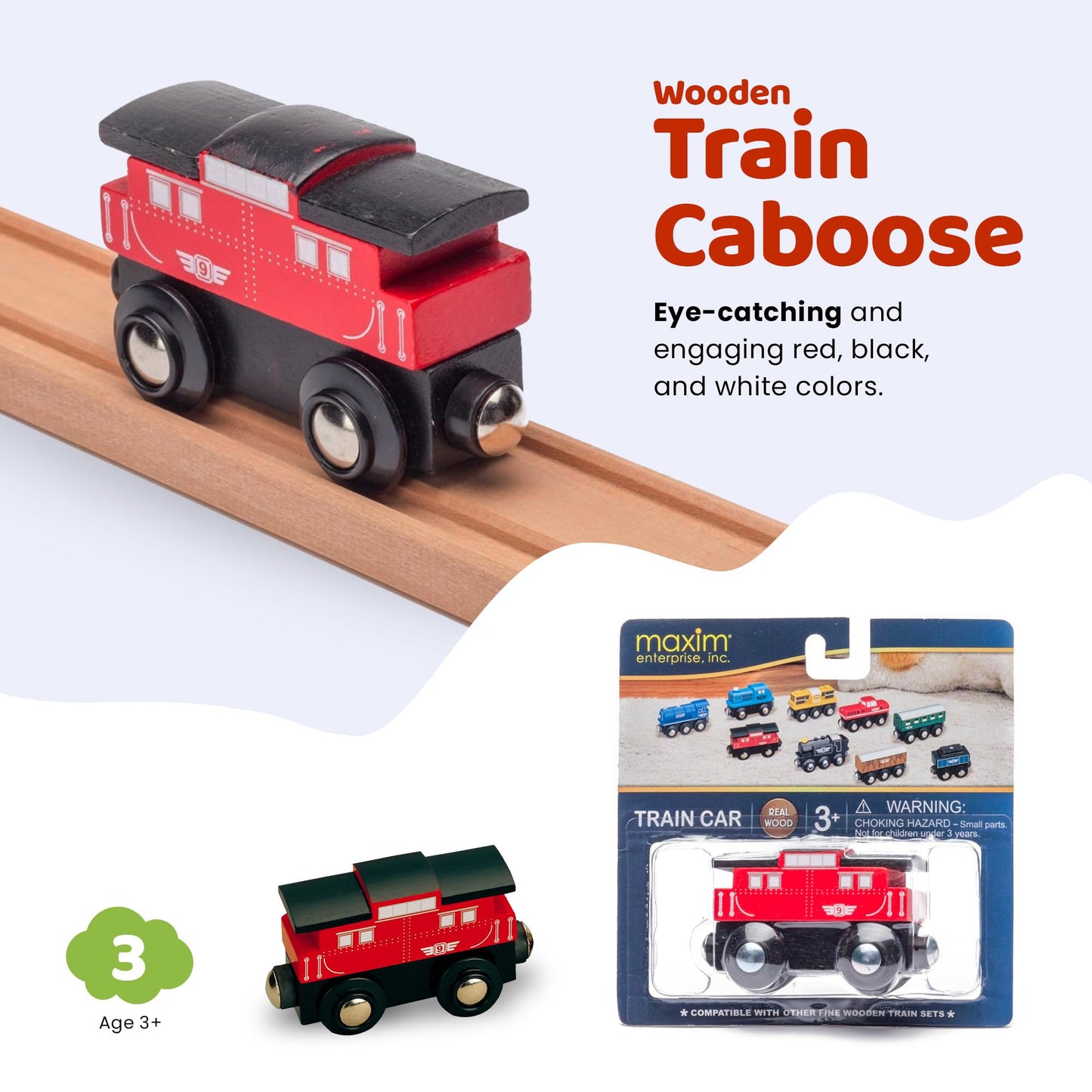 maxim enterprise, inc. Wooden Train Caboose # 9 - Compatible with other Major Name Brand Wooden Train Sets and Wooden Train Tracks