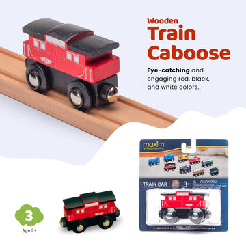 maxim enterprise, inc. Wooden Train Caboose # 9 - Compatible with other Major Name Brand Wooden Train Sets and Wooden Train Tracks