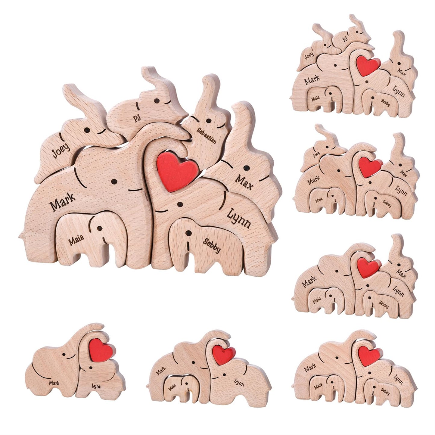Customized Wooden Elephant Puzzle with 2-8 Family Name -Personalized Family Name Puzzle- Wooden Decor for Christmas Birthday Gifts for Mom Dad (6