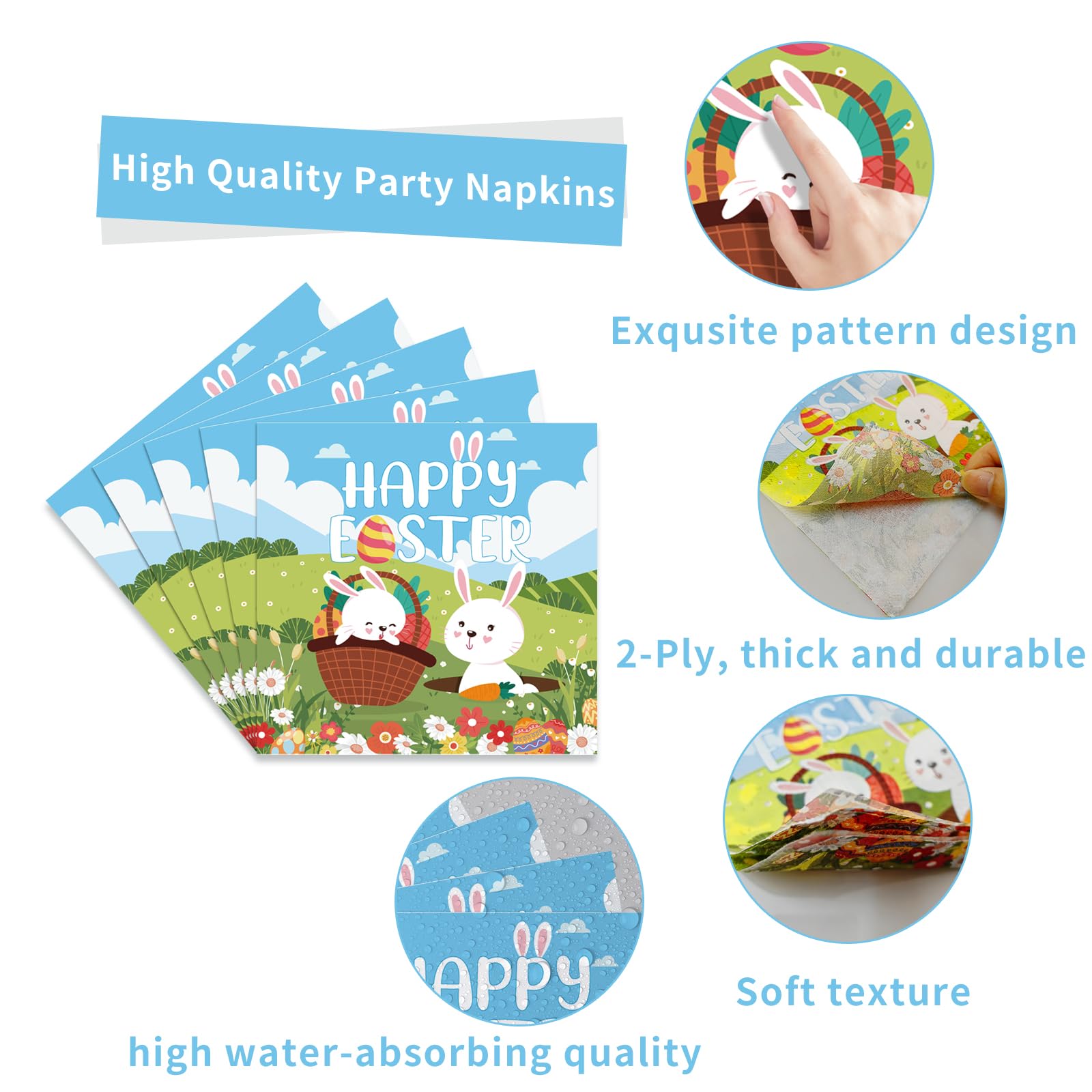 MYFEST 120pcs Easter Plates and Napkins Tableware Set, Happy Easter Disposable Plates Napkins Forks and Cups for Bunny Party Decorations and Supplies