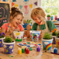 Fun Express DIY Flower Pots Bulk Craft Kit for Kids - 12 White Plastic Paint Plant Pots with Paper Inserts | Educational Toys for Painting Activities
